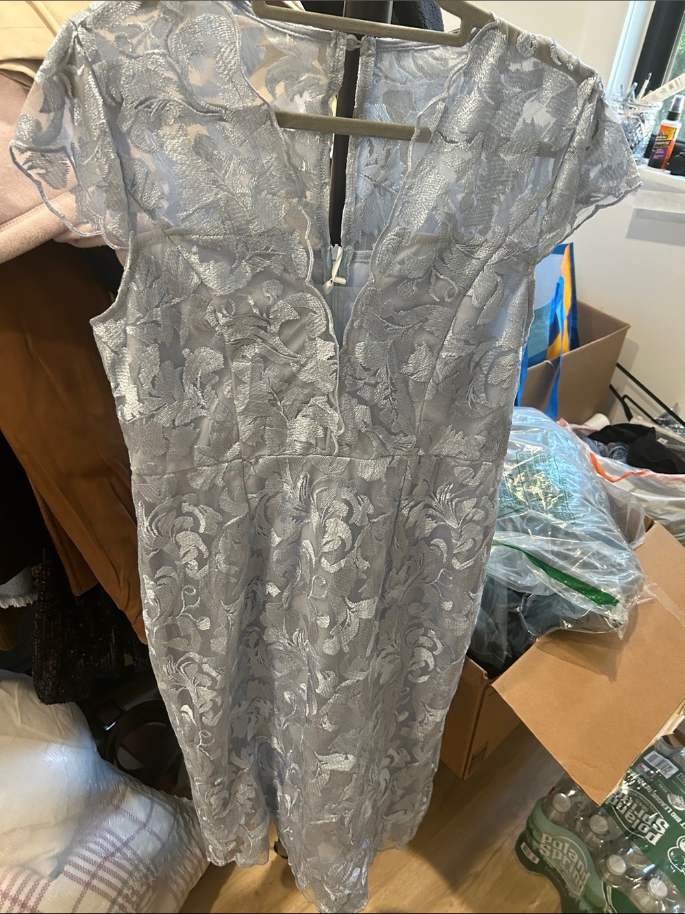 Chi Chi London Silver Lace Midi Dress